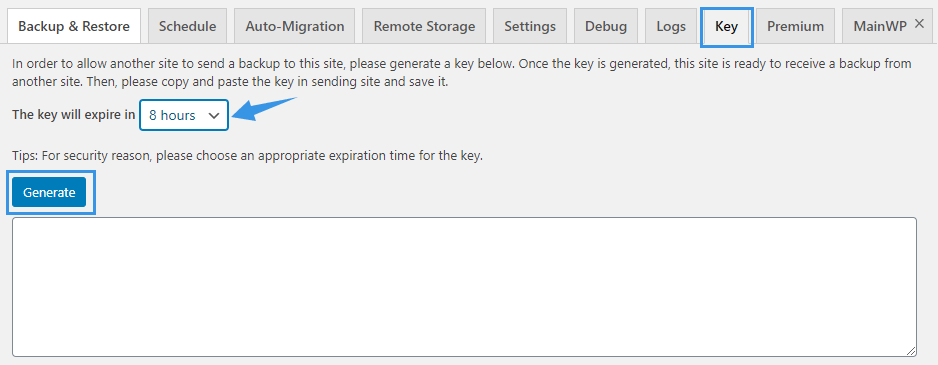 WPvivid Backup Plugin Get Transfer Key