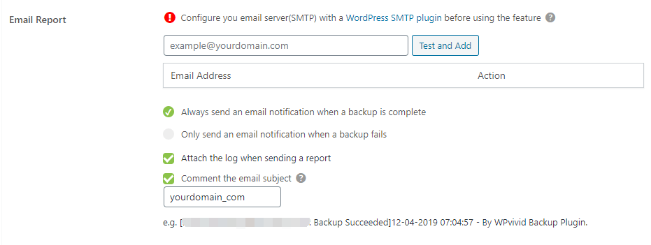 WPvivid Backup Pro Email Report