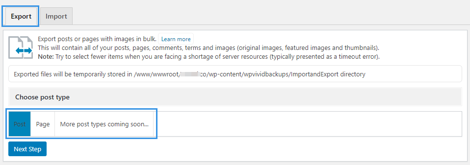 WPvivid Backup Plugin Export Posts Pages