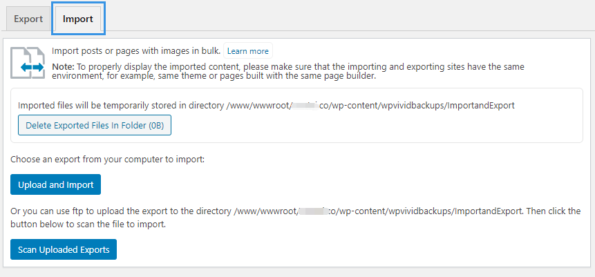 WPvivid Backup Plugin Import Posts Pages