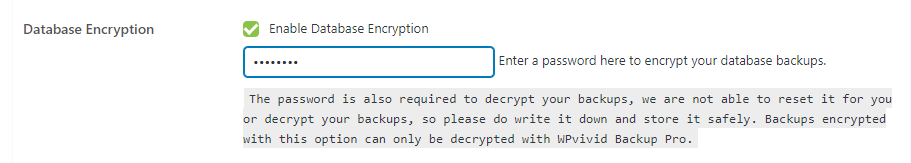 WPvivid Backup Pro Database Backup Encryption