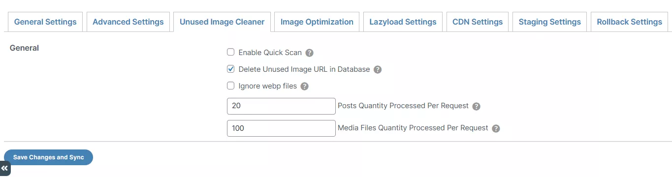 Unused image cleaner settings