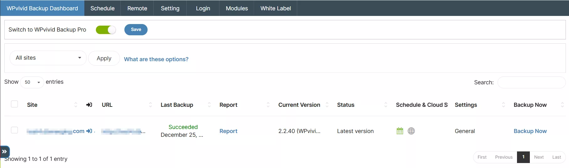 WPvivid backup dashboard