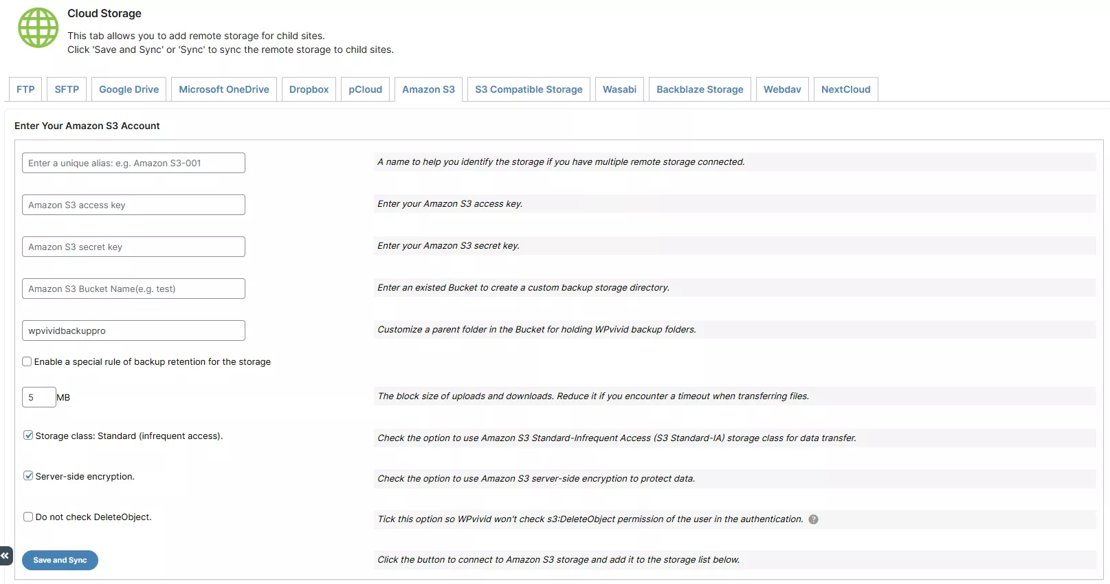 WPvivid cloud storage in MainWP dashboard