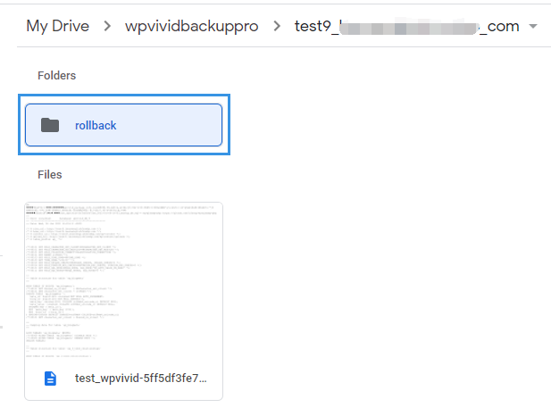 WPvivid Backup Pro Rollback Folder