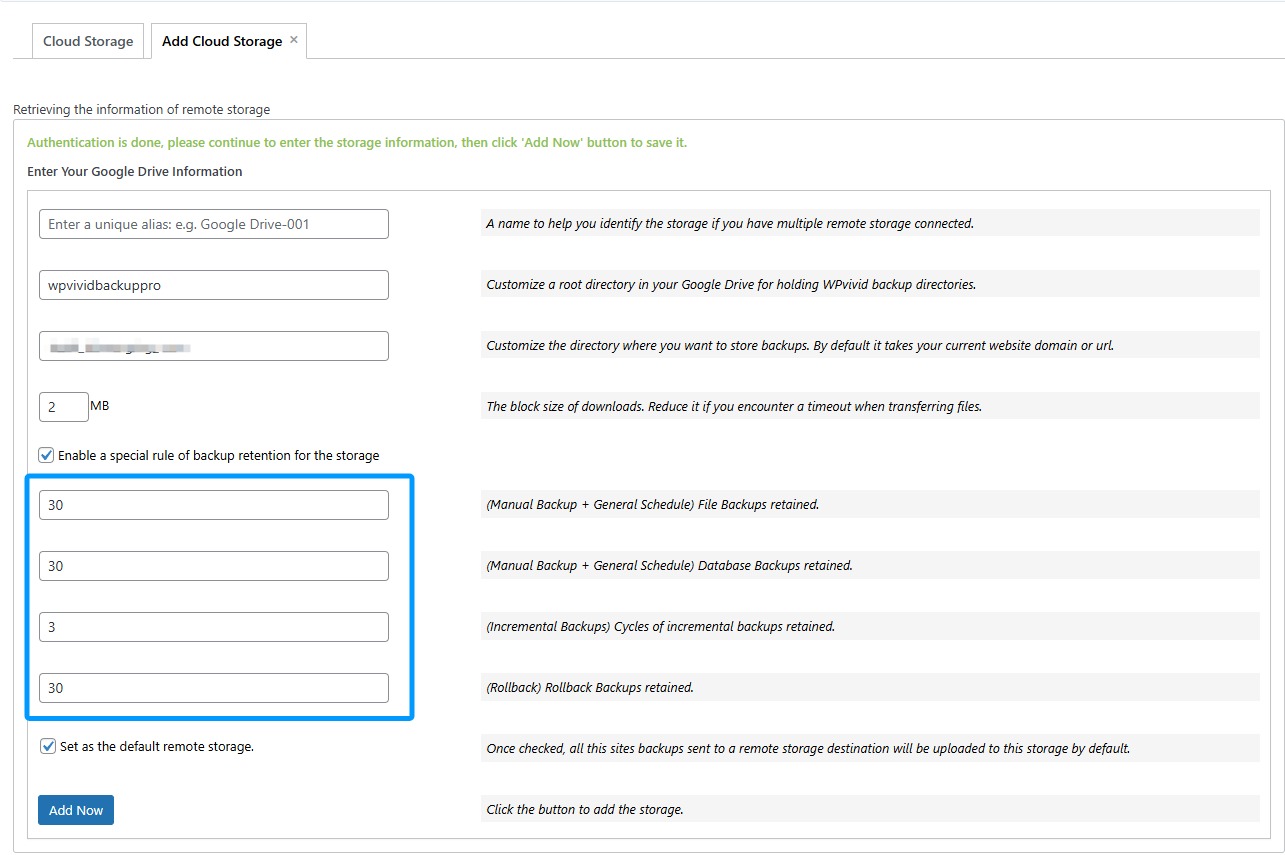 Backup retention in cloud storage