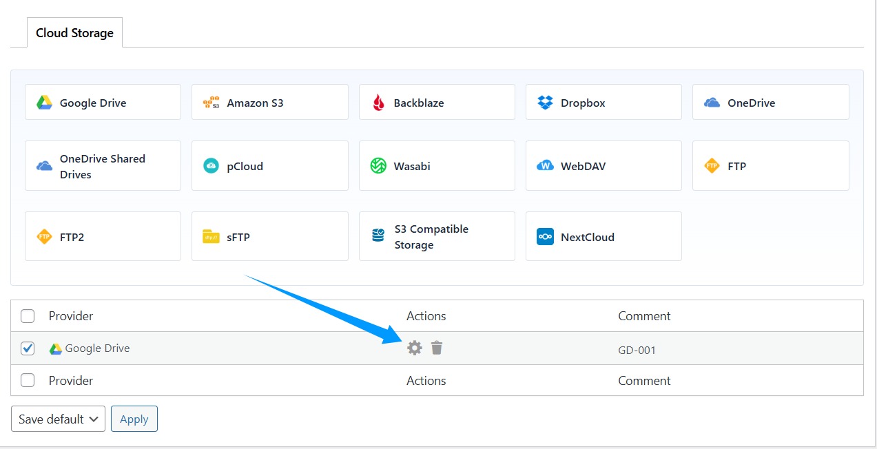 Cloud storage settings