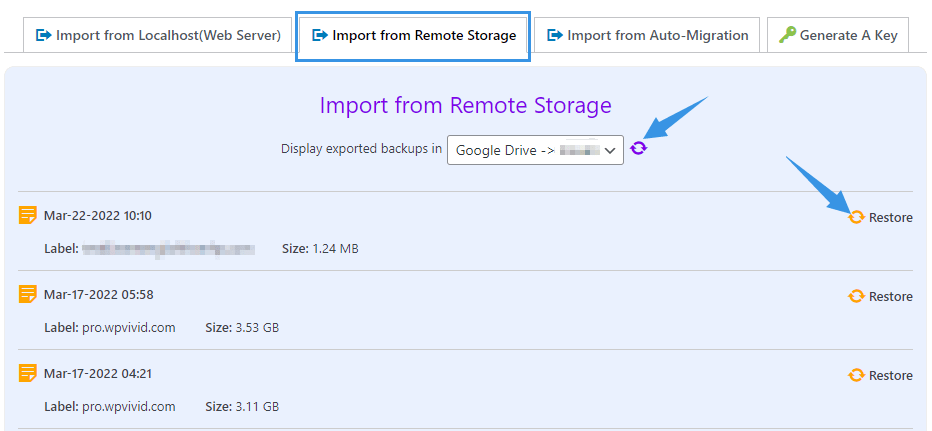 Import Source Site from Remote Storage