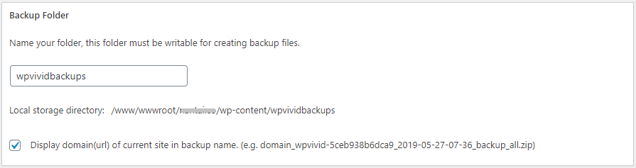 WPvivid Backup free name backup folder