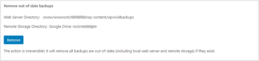 WPvivid Backup free remove dated backups
