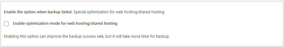 WPvivid optimization mode for shared hosting