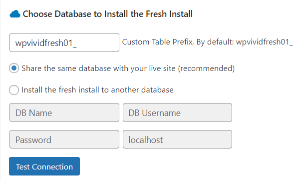 Staging Pro choose database fresh install