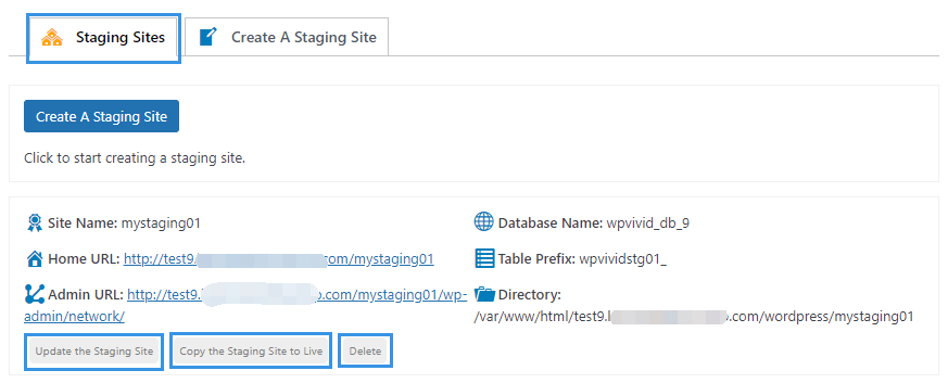 Staging Pro manage staging multisite