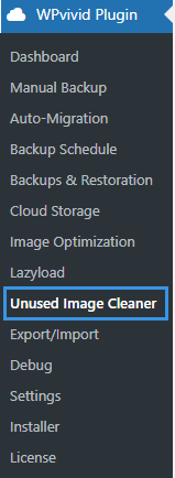 WPvivid pro menu unused image cleaner