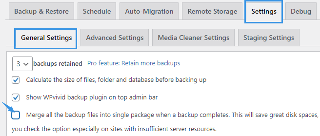 General backup settings WPvivid backup plugin