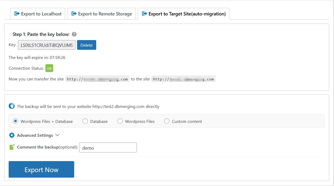 Export to target site