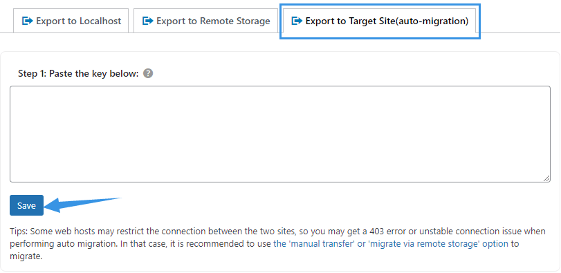 Export to Target Site