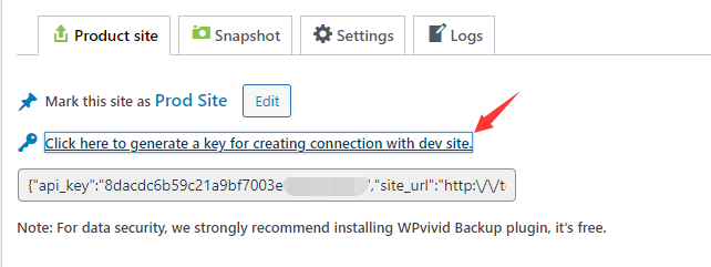 Generate A Connection Key on Prod Site