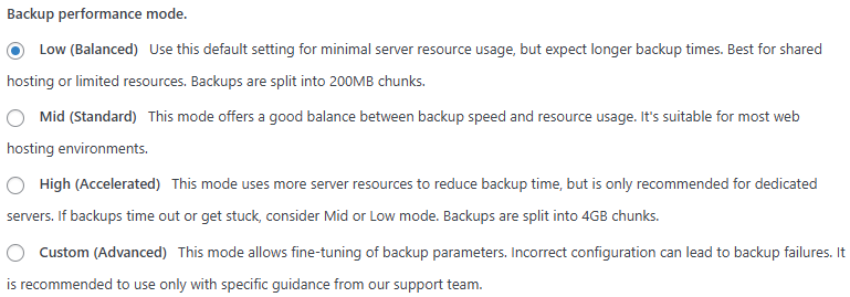 Backup Performance Mode