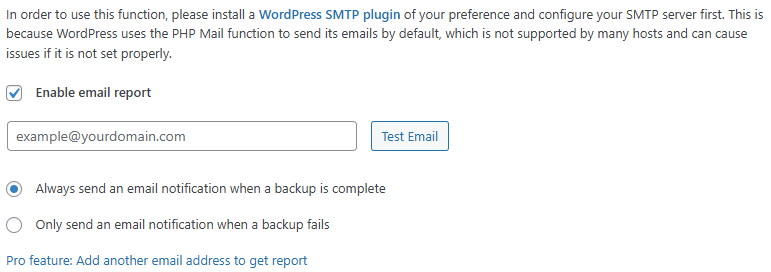 Backup Free Email Report
