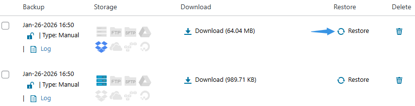 Backup Free Restore Action