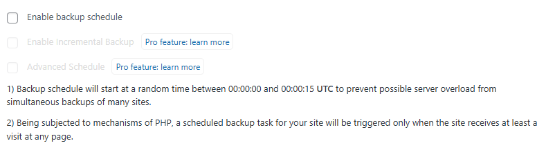 Backup Free Schedule Enabling