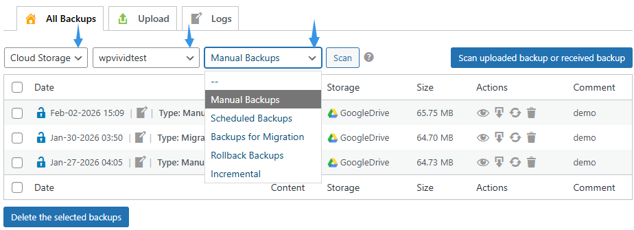 WPvivid Backup Pro Backup Filtering