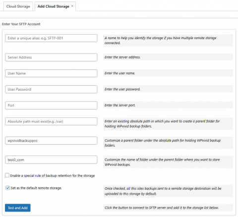 Remote Storage: FTP/sFTP/FTP2 (Pro) | WPvivid Plugins Documentation