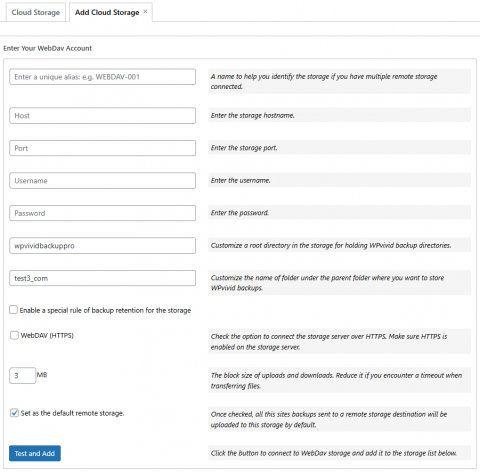 Remote Storage: WebDav (Pro) | WPvivid Plugins Documentation