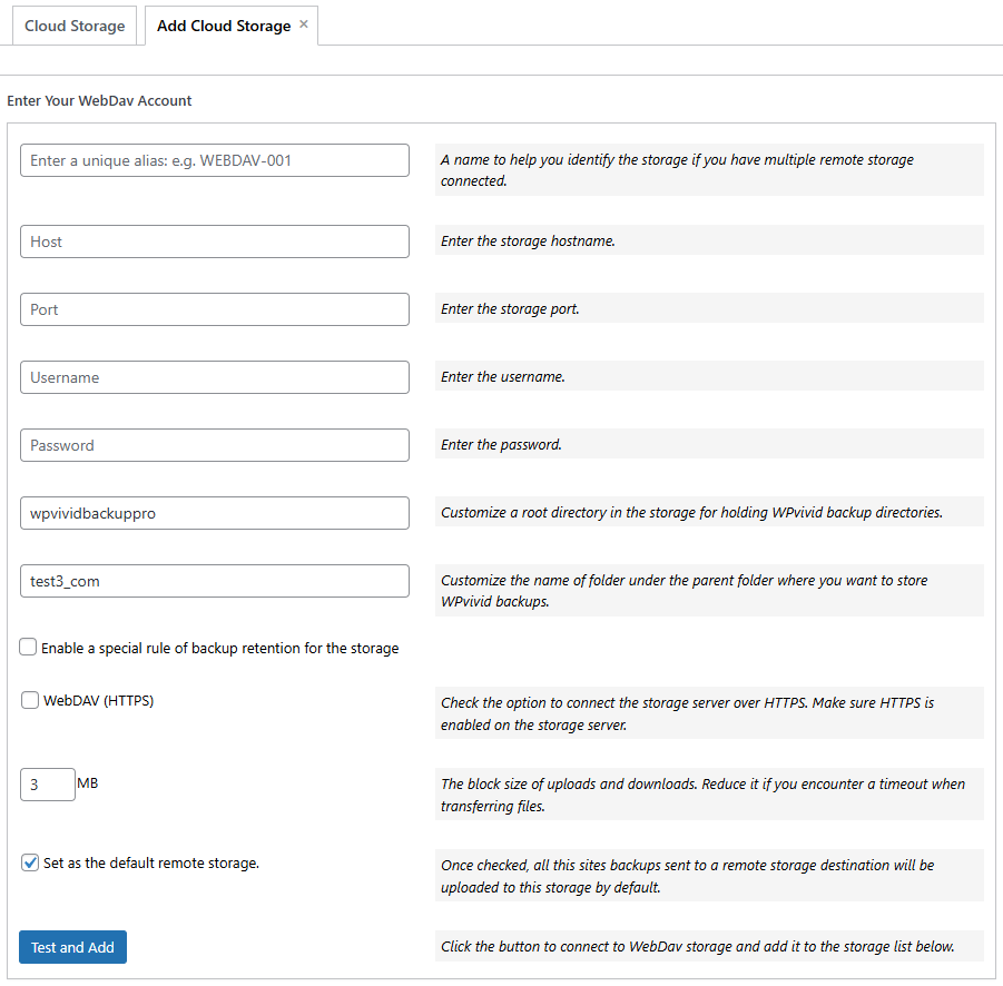 Backup Pro Cloud Storage WebDav