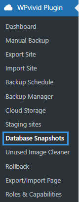 Backup Pro Database Snapshots Menu