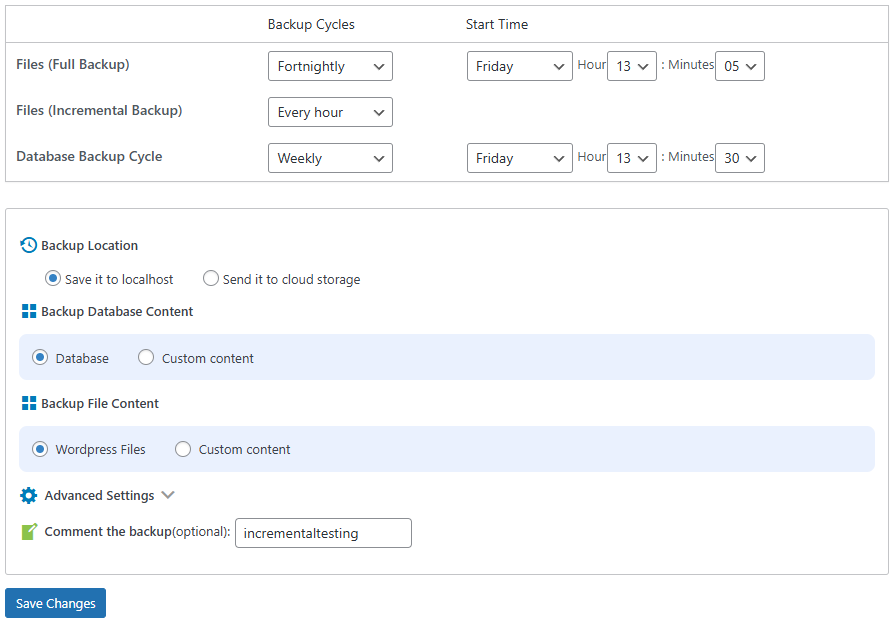 Backup Pro Edit Incremental Backup Schedule