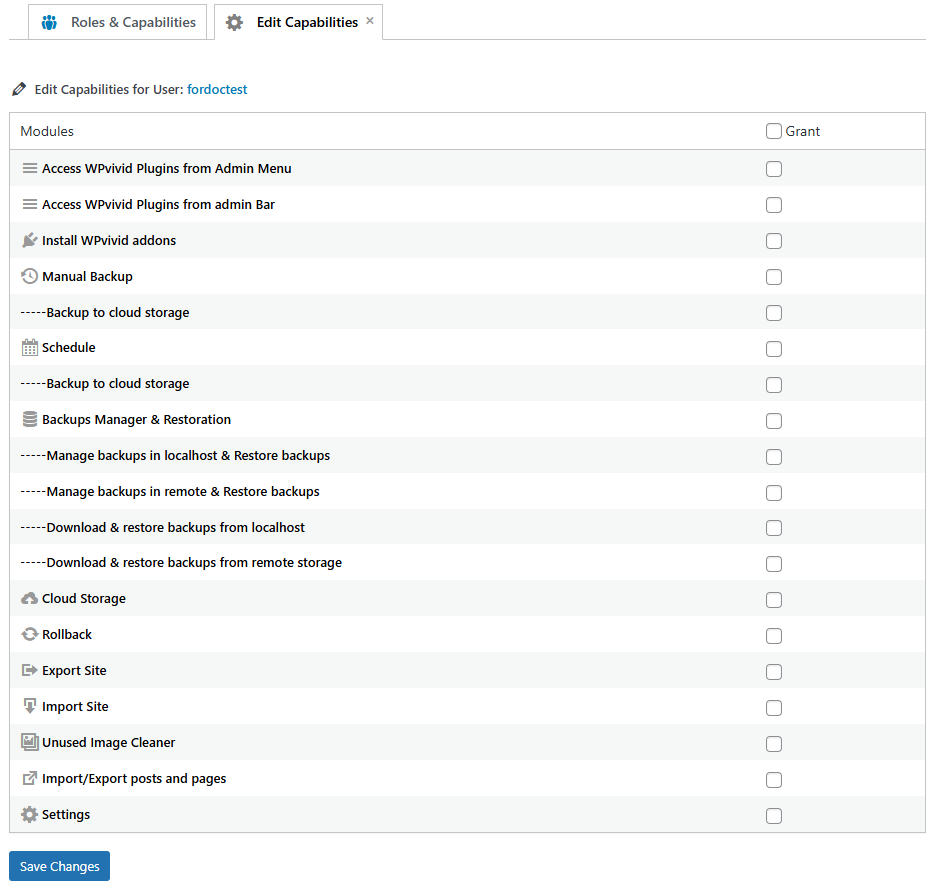 Backup Pro Edit User Capabilities