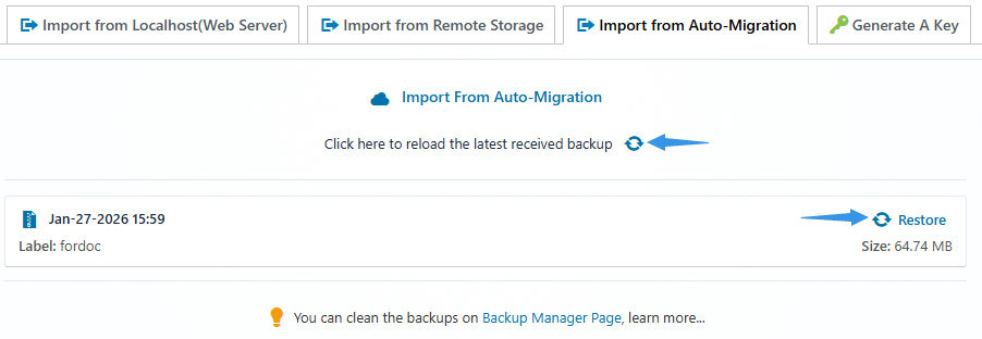 Backup Pro Import Directly