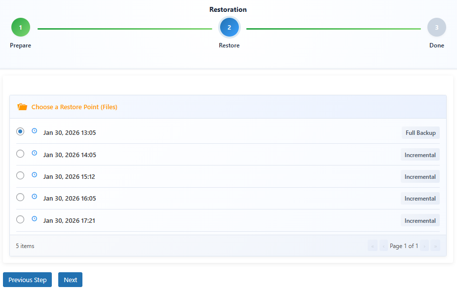 Backup Pro Restore Incremental Backups