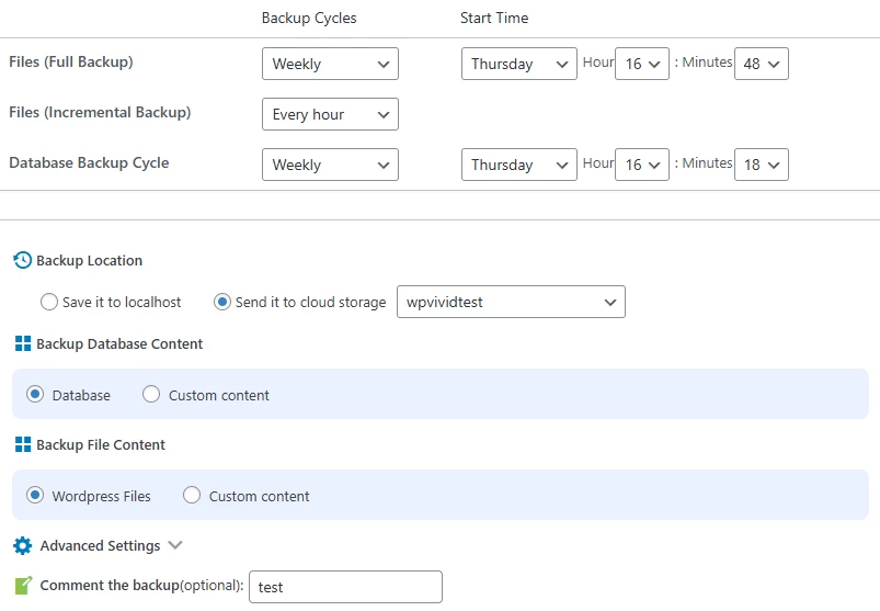 Backup Pro Schedule Settings