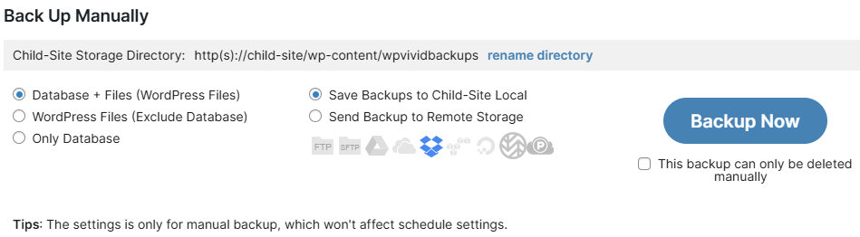 MainWP Manual Backup