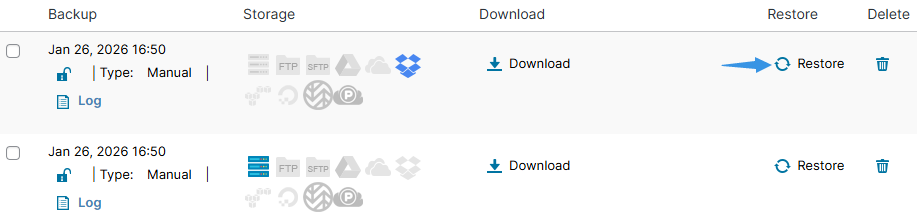 MainWP Restore Action