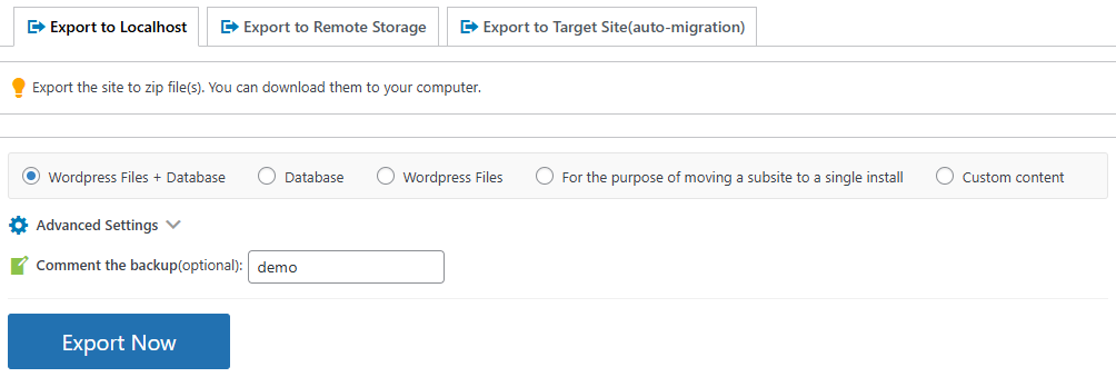 Backup Pro Export Multisite
