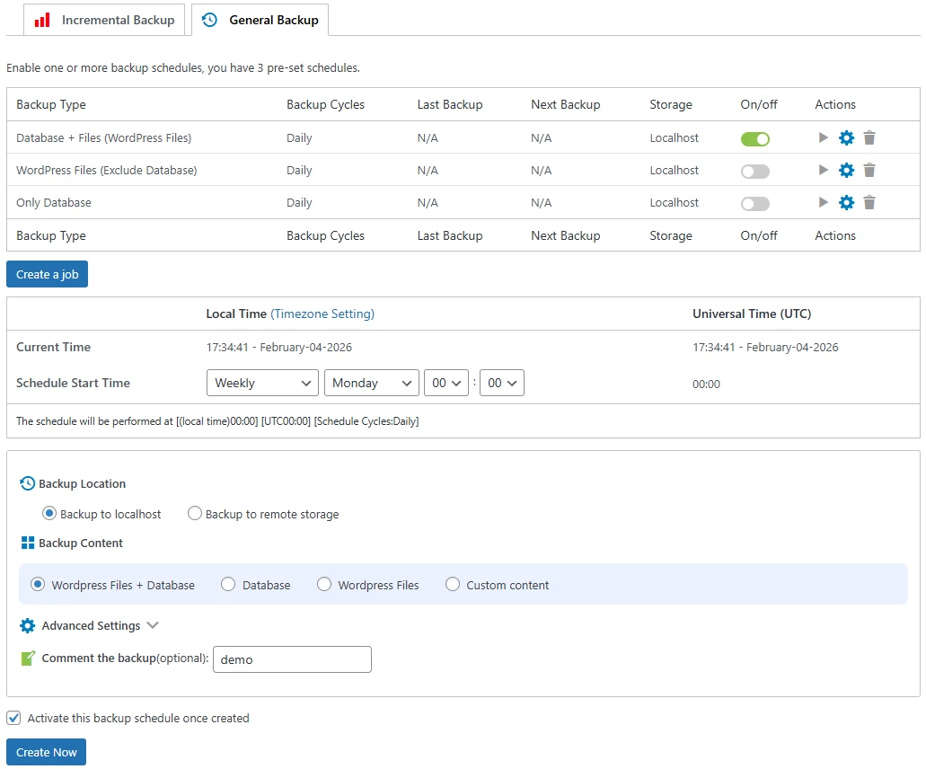 Backup Pro Multisite Backup Schedules