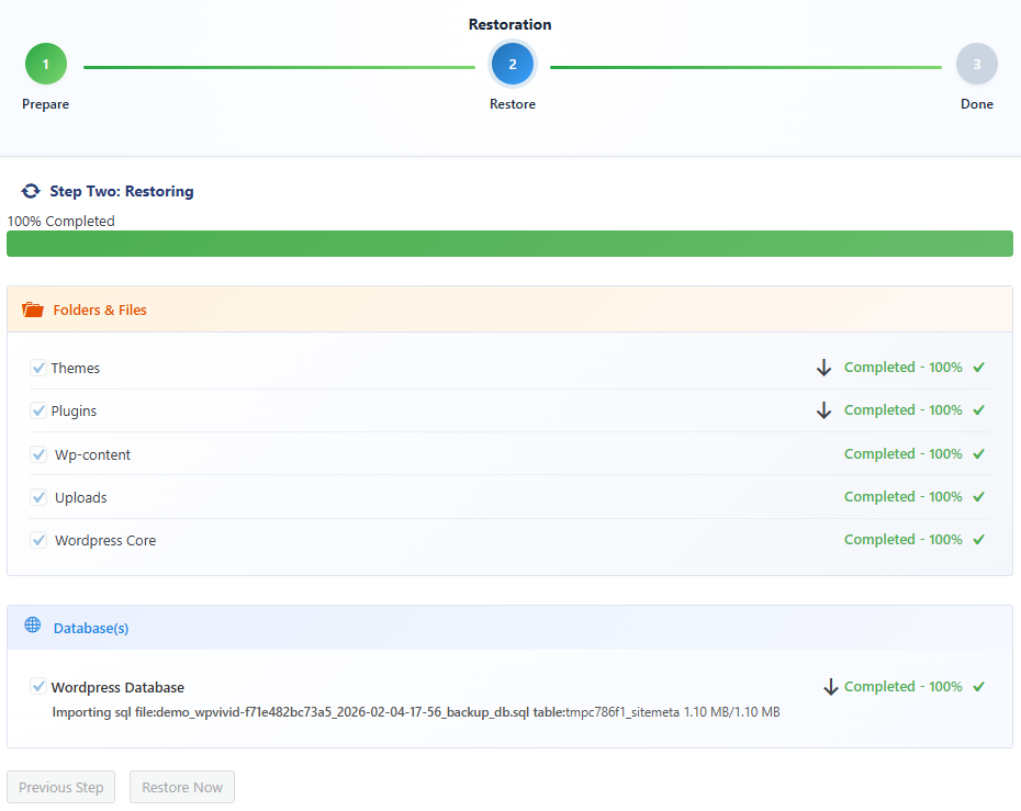 Backup Pro Multisite Restore Process