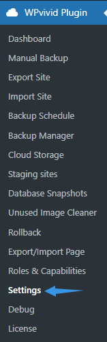 Backup Pro Settings Menu