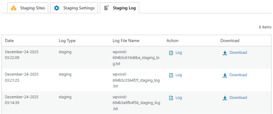 Staging Pro Logs